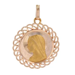 Médaille or rose Vierge Marie bordure ajourée