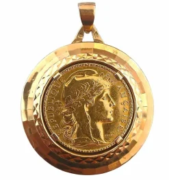 Médaille porte-pièce 20 Francs or jaune Marianne-coq