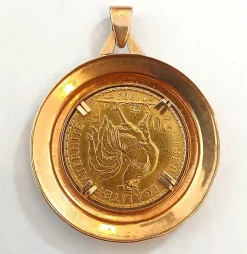 Médaille porte-pièce 20 Francs or jaune Marianne-coq