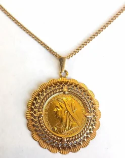 Médaille porte-pièce et sa chaîne en or jaune