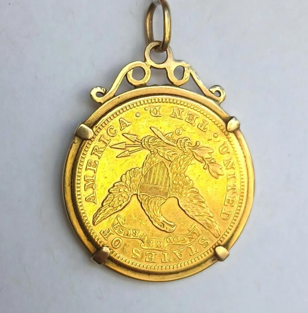 Médaille porte-pièce monnaie américaine, 10 dollars Liberty head.