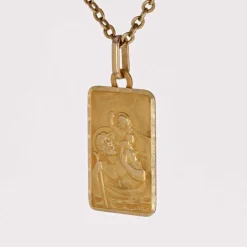 Médaille rectangulaire or jaune Saint Christophe