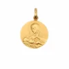 Médaille religieuse ronde Vierge priant su enfant Jésus couché or jaune