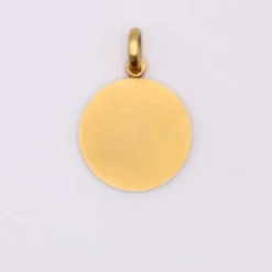 Médaille religieuse ronde Vierge priant su enfant Jésus couché or jaune