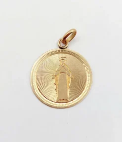 Médaille religieuse victorienne or rose 18k vierge et décorations finement ciselées (circa 1885)