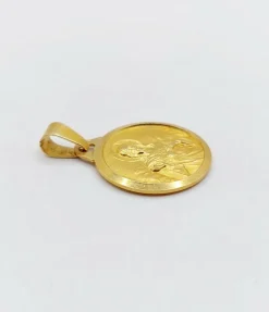 Médaille religieuse vintage or jaune double face représentant la vierge et Jésus Christ