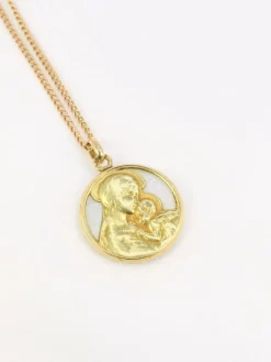 Médaille religieuse vintage nacre et or jaune