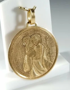 Médaille Saint Joseph en or guilloché