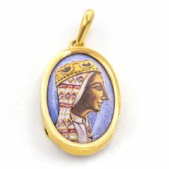 Médaille Vierge en Émail de Montserrat en Or Jaune