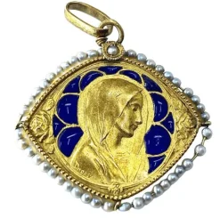 Médaille Vierge émail perles fines