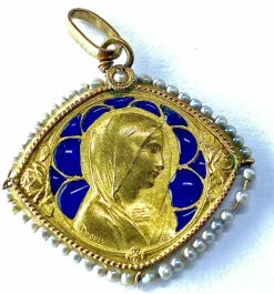 Médaille Vierge émail perles fines