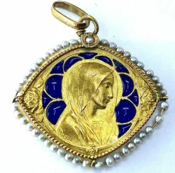 Médaille Vierge émail perles fines