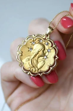 Médaille Vierge Marie Damants Or Jaune