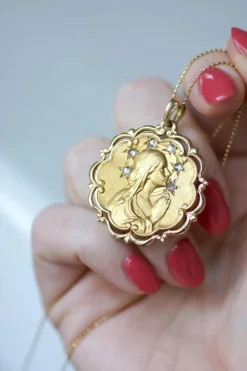 Médaille Vierge Marie Damants Or Jaune