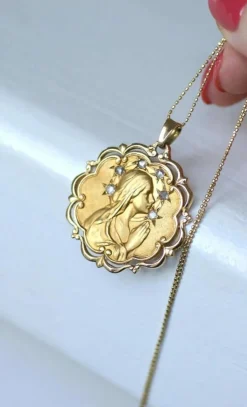 Médaille Vierge Marie Damants Or Jaune