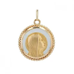Médaille Vierge Marie or jaune et nacre