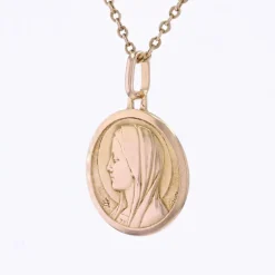 Médaille Vierge or rose signée Grün
