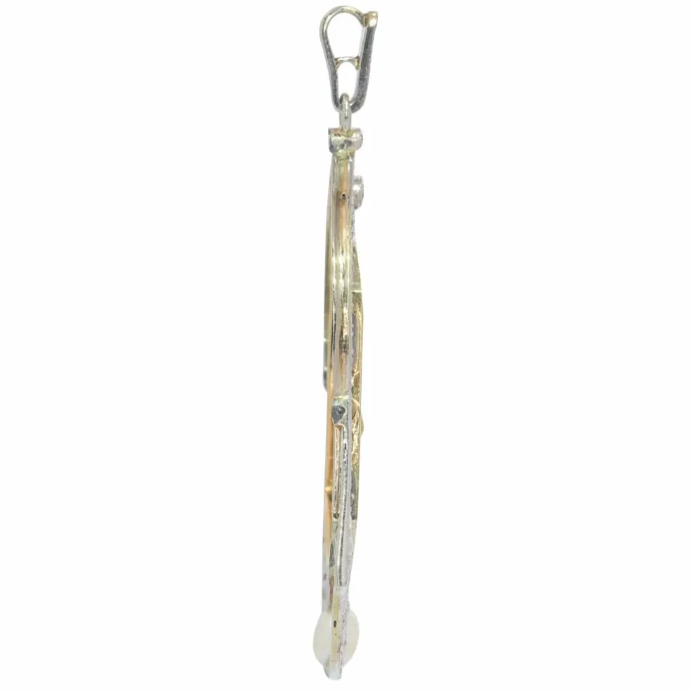Médaille vintage des années 1910 Pendentif en or 18 carats serti de diamants, saphirs et perles Saint Antoine de Padoue représenté tenant l'Enfant Jésus