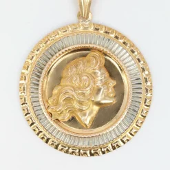 Médaille vintage en or jaune et blanc