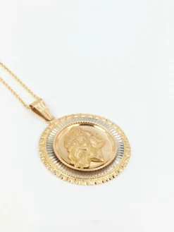 Médaille vintage en or jaune et blanc