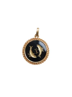 Médaille Zodiaque Poissons, or rose et onyx