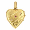 Médaillon ancien coeur ciselé rubis et perles fines