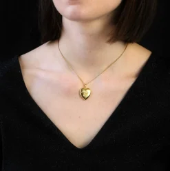 Médaillon ancien coeur perles fines or jaune et or vert