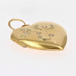 Médaillon ancien coeur perles fines or jaune et or vert