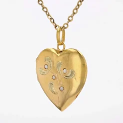 Médaillon ancien coeur perles fines or jaune et or vert