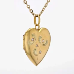 Médaillon ancien coeur perles fines or jaune et or vert