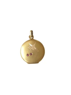 Médaillon ancien Hirondelle et Cerises