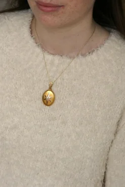 Médaillon ancien étoile or rose et or jaune, perles fines