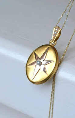 Médaillon ancien étoile or rose et or jaune, perles fines