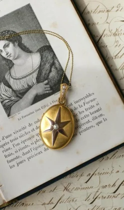 Médaillon ancien étoile or rose et or jaune, perles fines