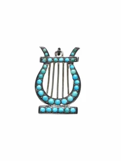 Médaillon Lyre argent et turquoises