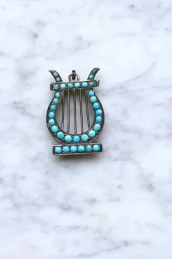 Médaillon Lyre argent et turquoises
