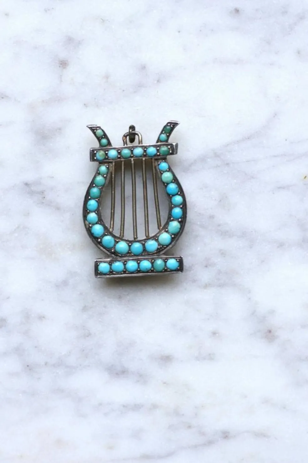 Médaillon Lyre argent et turquoises