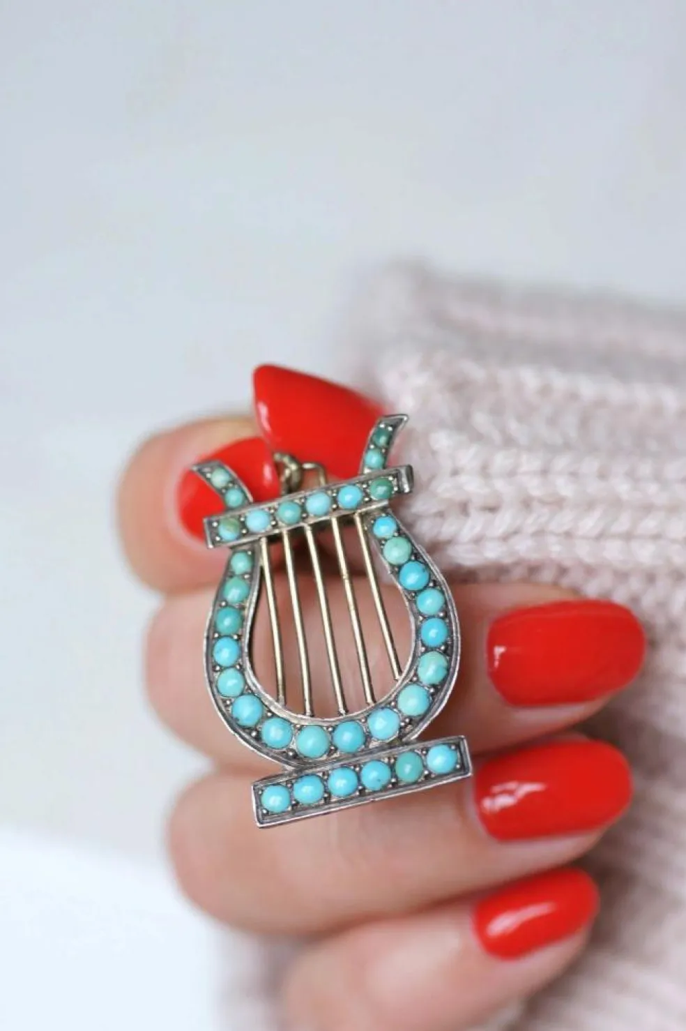 Médaillon Lyre argent et turquoises