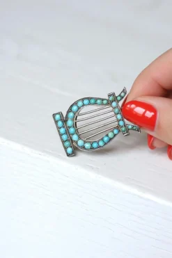 Médaillon Lyre argent et turquoises