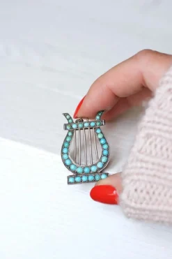 Médaillon Lyre argent et turquoises