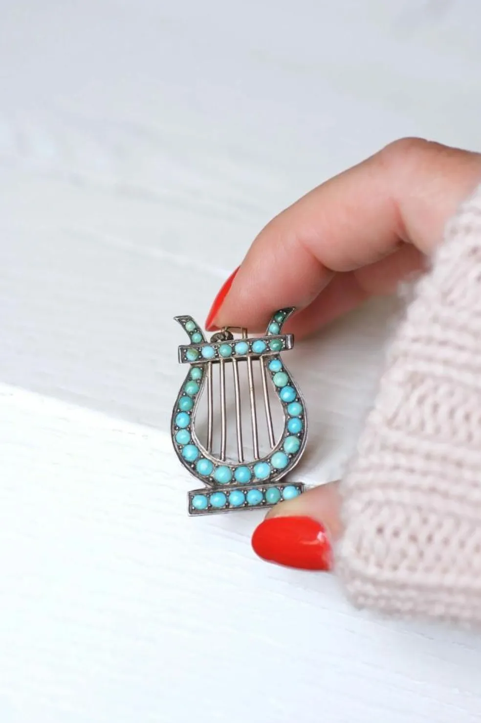 Médaillon Lyre argent et turquoises