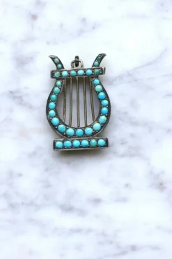Médaillon Lyre argent et turquoises