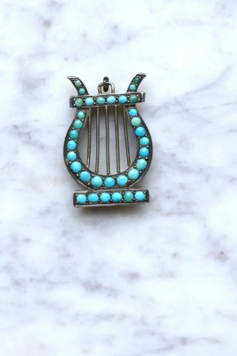 Médaillon Lyre argent et turquoises