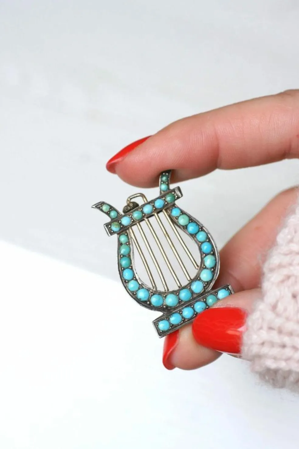 Médaillon Lyre argent et turquoises