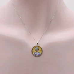 Médaillon miniature en émail victorien en or 14 carats avec chaîne en or 14 carats