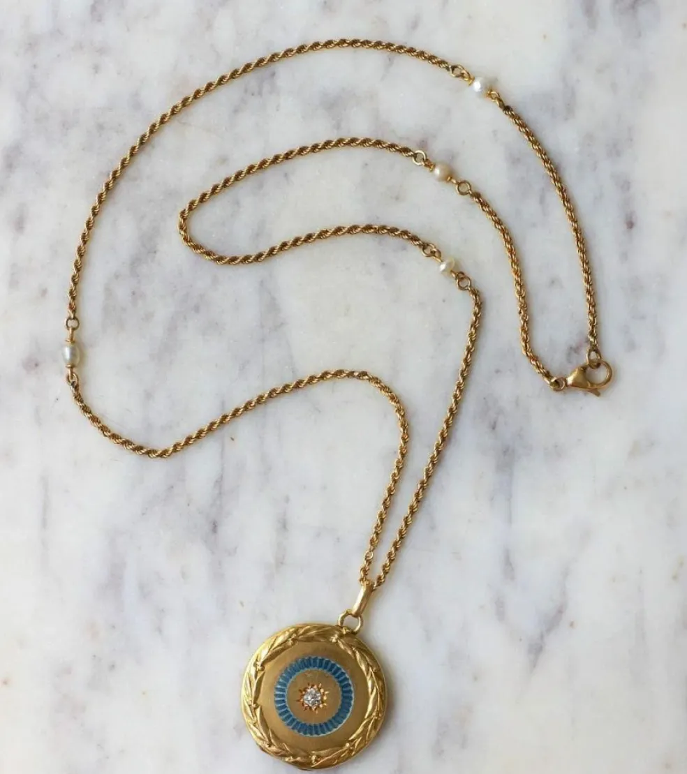Médaillon or Jaune diamant et perles