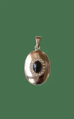 Médaillon or rose ancien cabochon grenat et perles