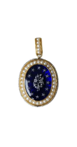 Médaillon ouvrant Or jaune Argent Email Diamants Perles