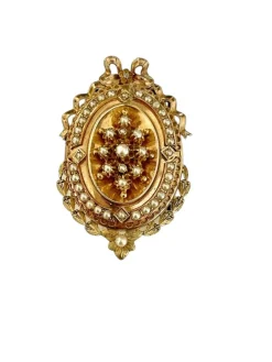 Médaillon Porte Souvenir Or et Perles Fines