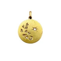 médaillon étoile, lune et blé en or avec diamants